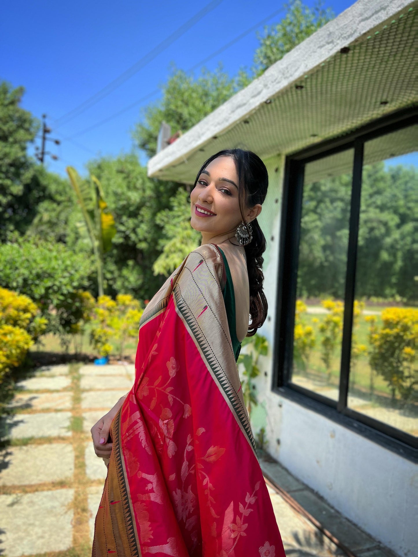 Elegant Paithani Silk Saree with Rich Zari Work & Contrast Blouse