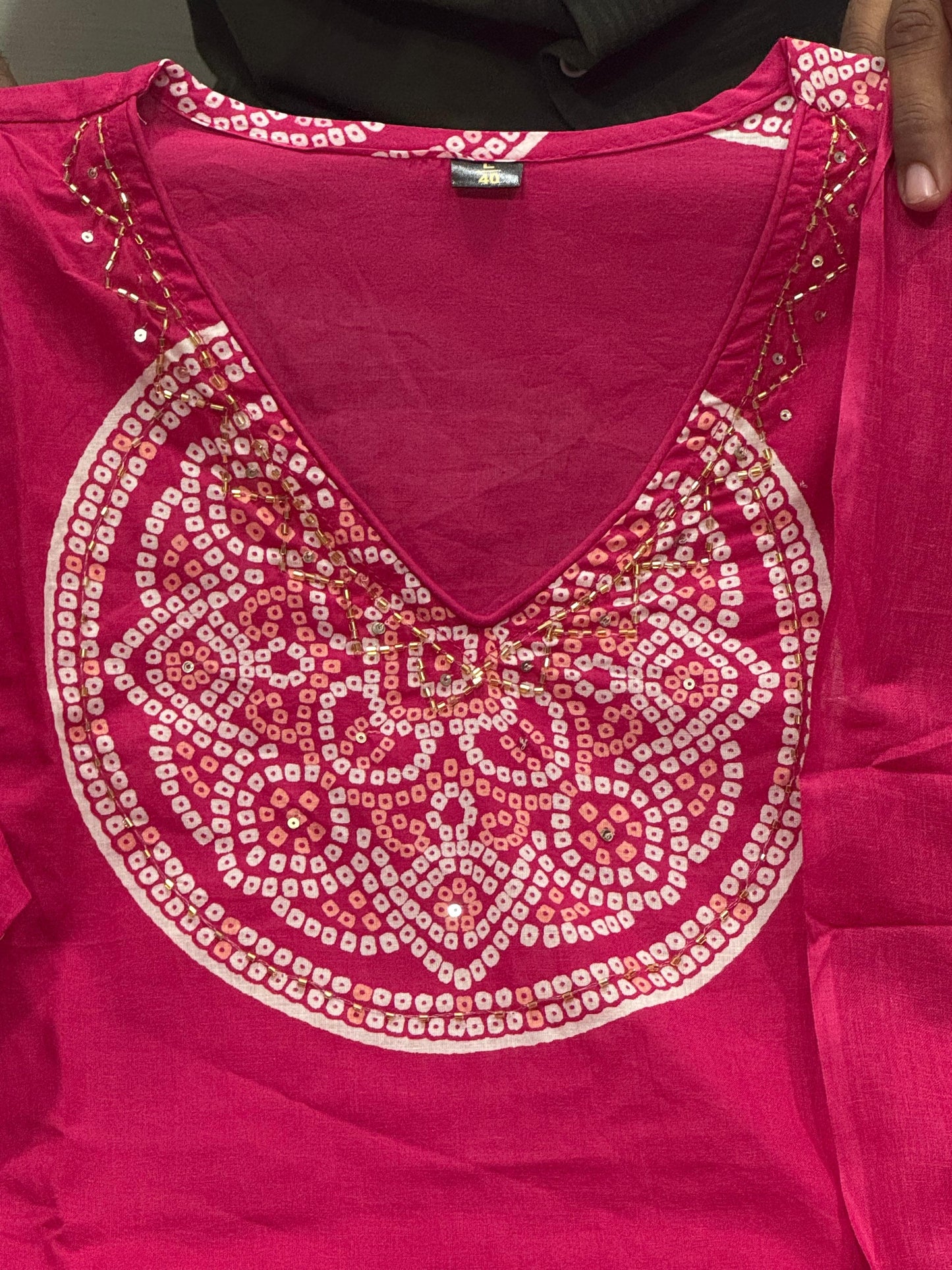 Elegant Lahariya Cotton Kurti Set with Palazzo & Dupatta ā Heavy Hand Work