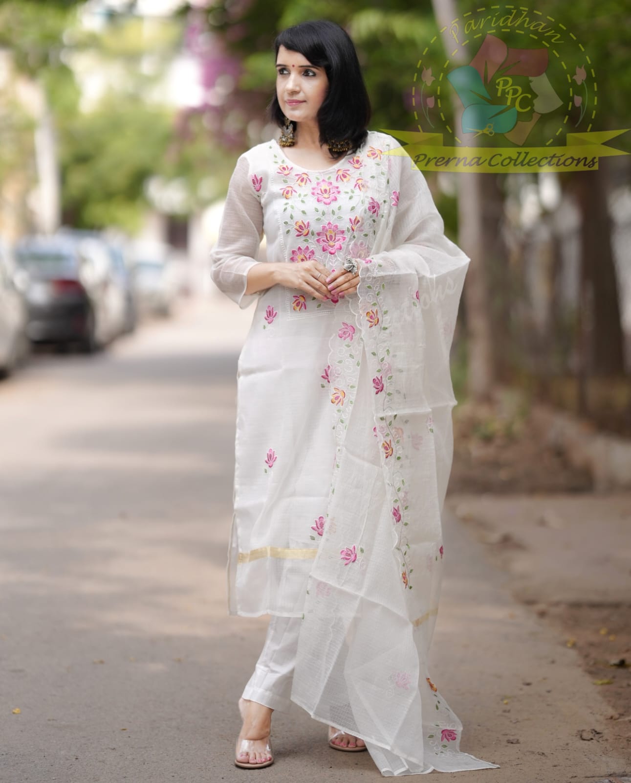 Premium Pastel Embroidered Kota Set | Kurti, Dupatta & Pants