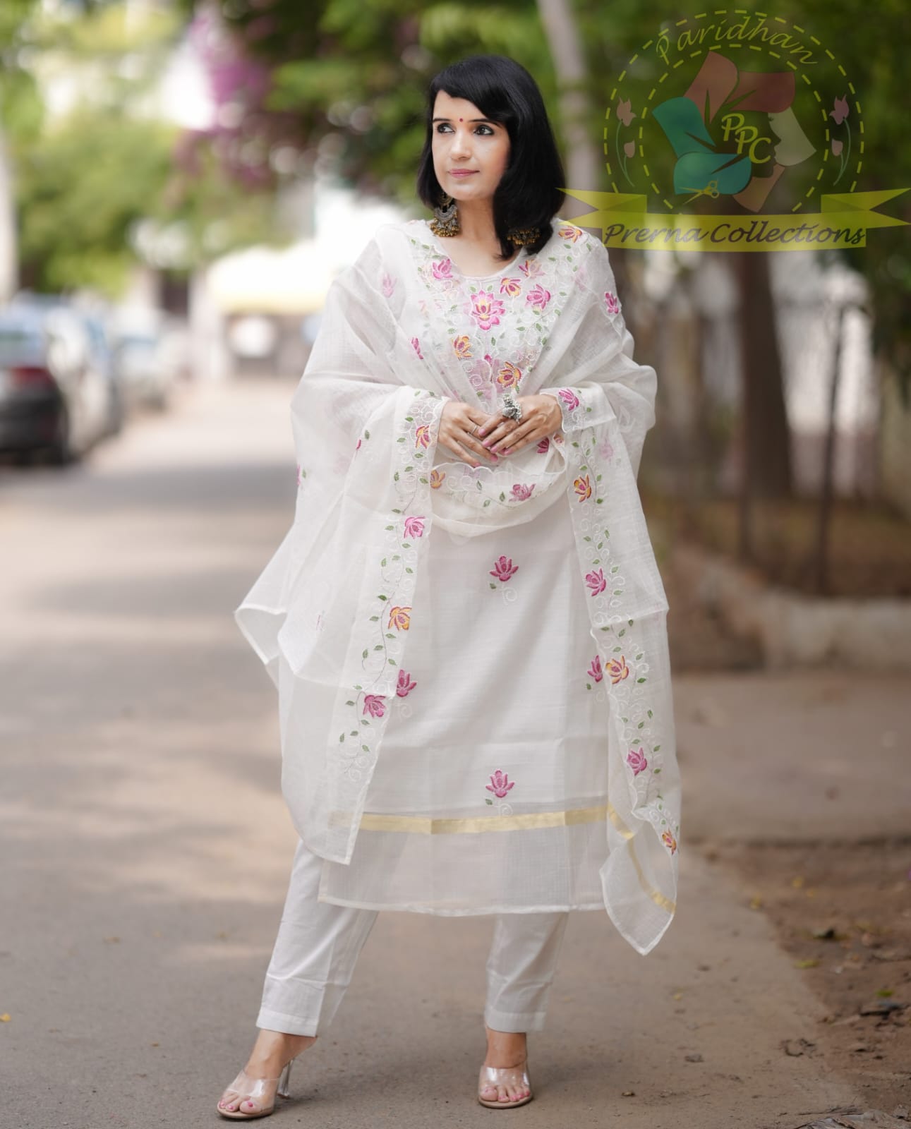Premium Pastel Embroidered Kota Set | Kurti, Dupatta & Pants