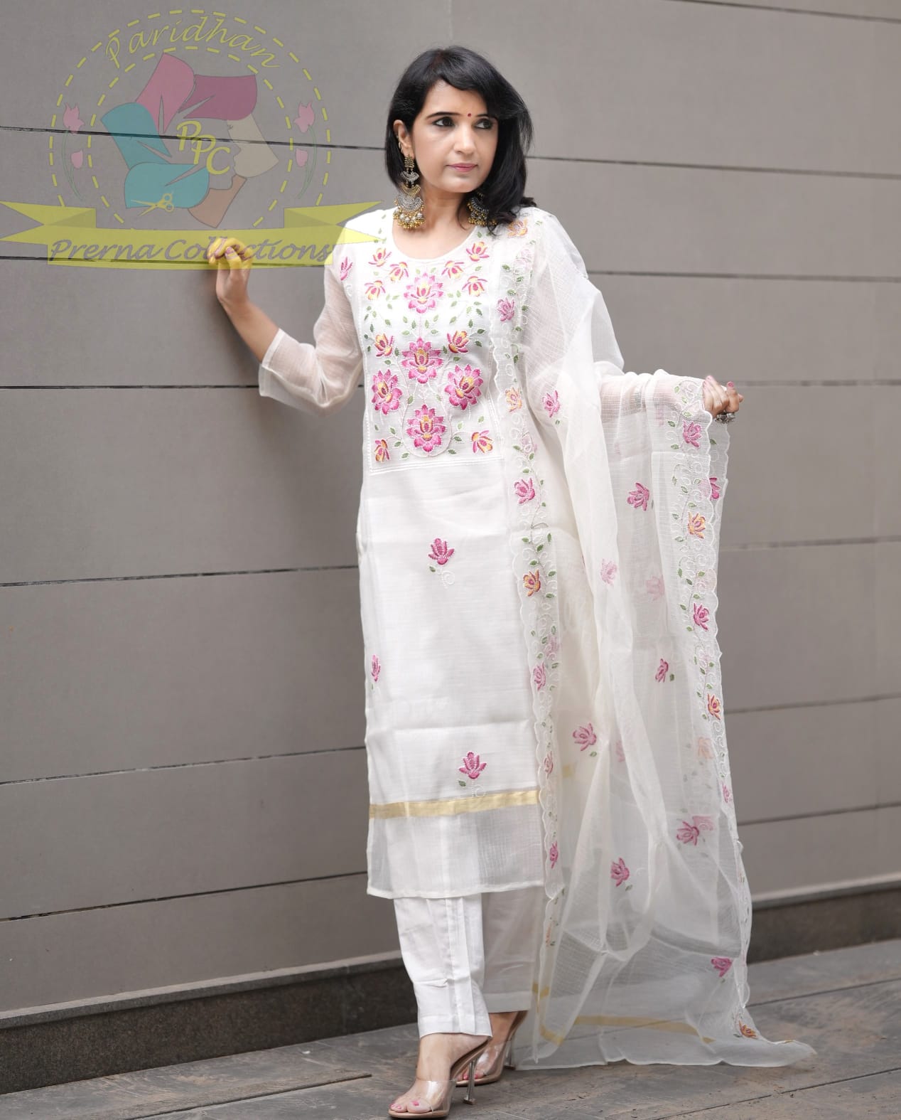 Premium Pastel Embroidered Kota Set | Kurti, Dupatta & Pants