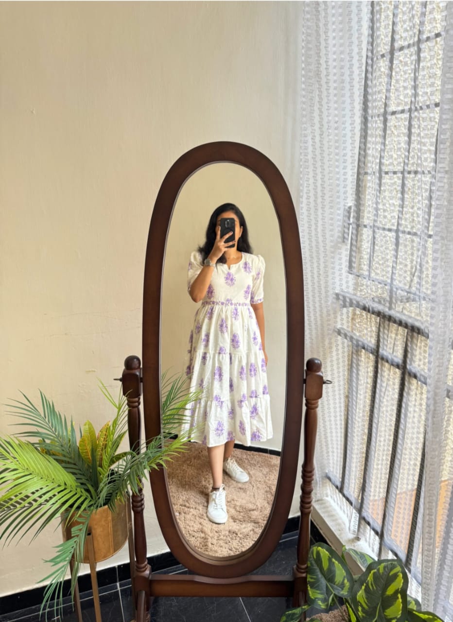 Beautiful ikkat print Cotton Full Flair Middy Gown