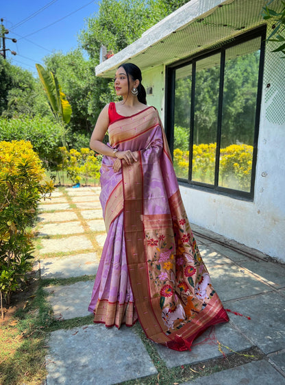 Elegant Paithani Silk Saree with Rich Zari Work & Contrast Blouse