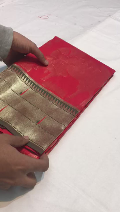 Elegant Paithani Silk Saree with Rich Zari Work & Contrast Blouse