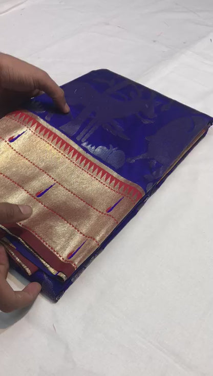 Elegant Paithani Silk Saree with Rich Zari Work & Contrast Blouse