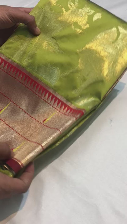 Elegant Paithani Silk Saree with Rich Zari Work & Contrast Blouse