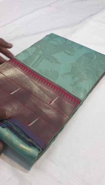 Elegant Paithani Silk Saree with Rich Zari Work & Contrast Blouse