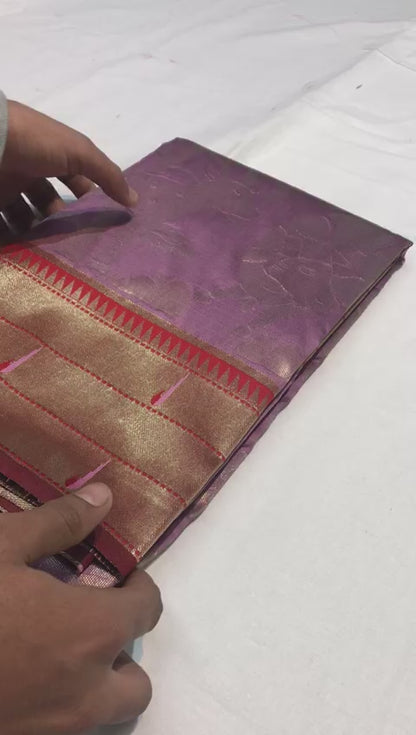 Elegant Paithani Silk Saree with Rich Zari Work & Contrast Blouse